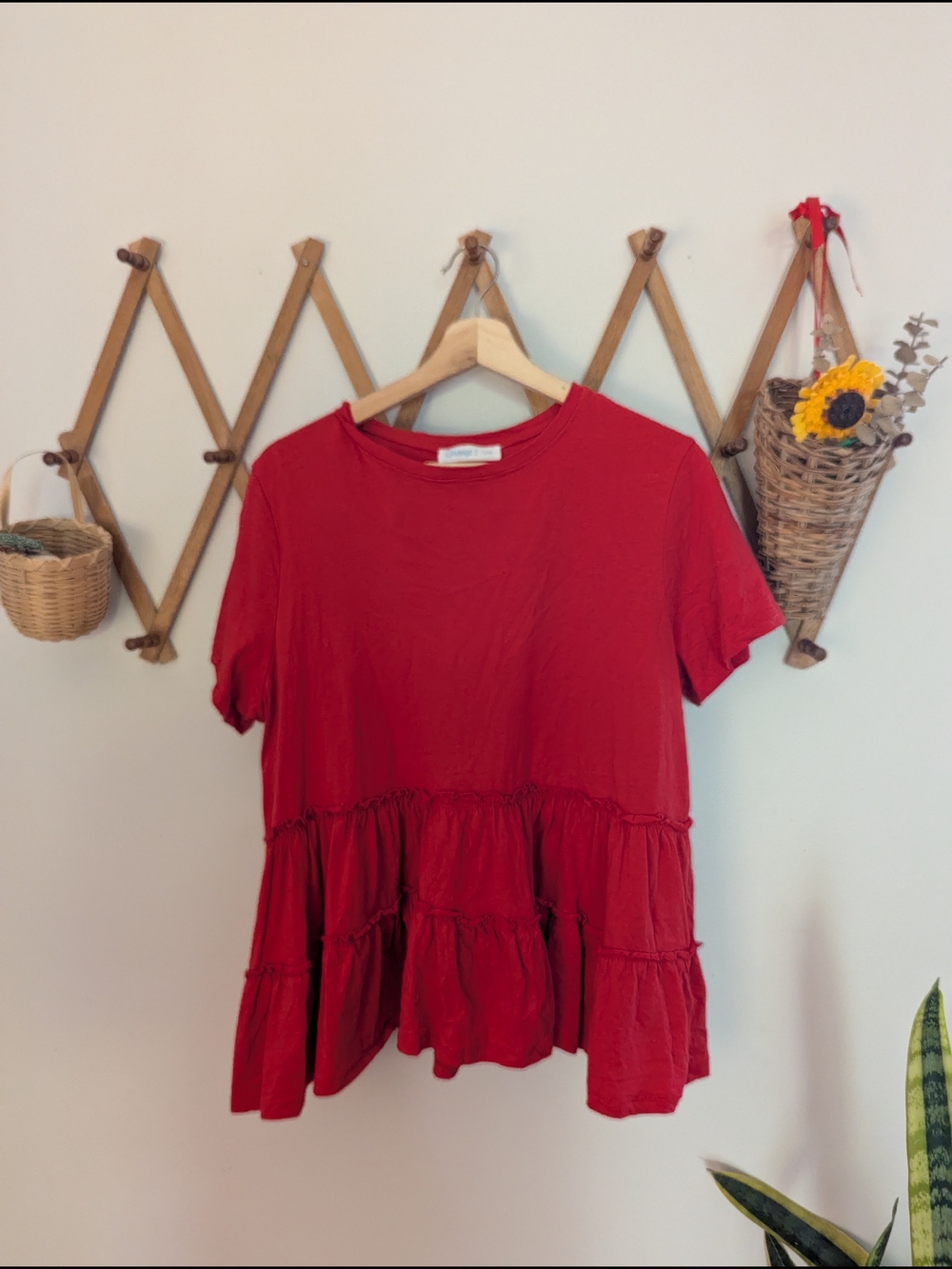 Red Tiered Short Sleeve Women’s Top